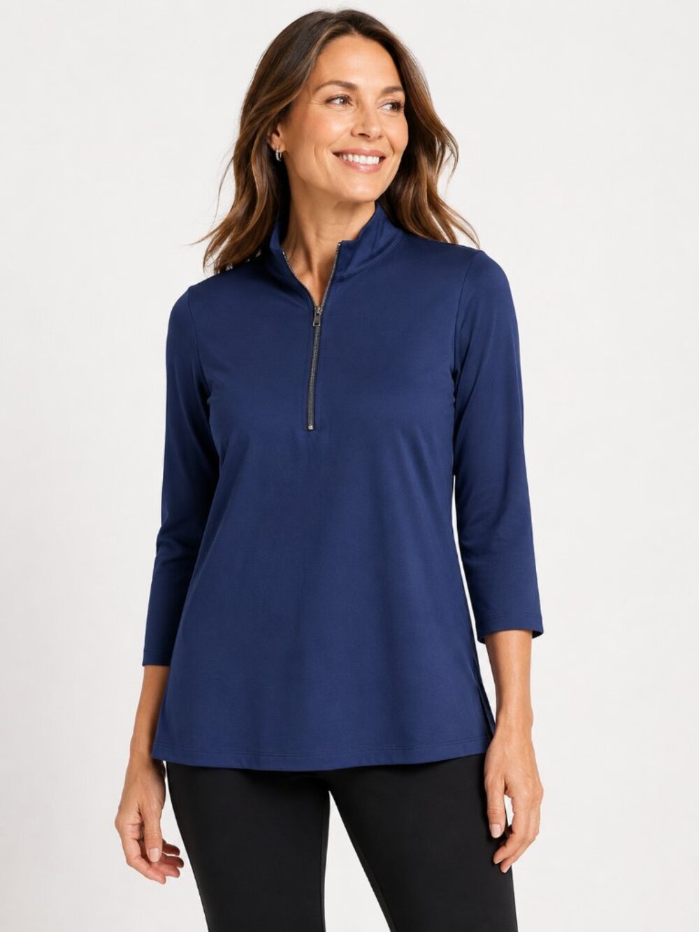 Chico's Zenergy Women's Quarter Zip Pullover Navy Blue Size 0 4-6